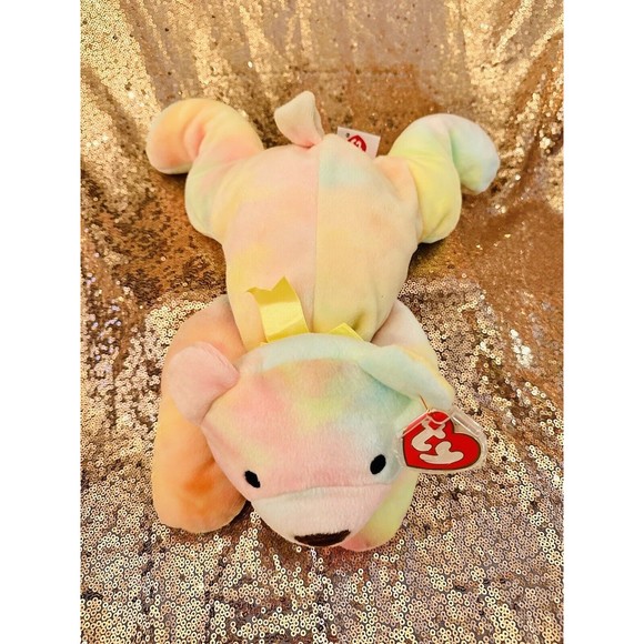 VtgTY Pillow Pals "Sherbert" Tie Dye Bear  Rainbow 1998 Plush Stuffed Animal  P3 - Picture 1 of 8